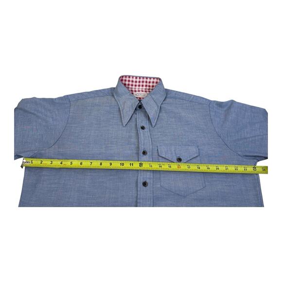 VINTAGE 70s Hall-Prest Large Button Dagger Collar Denim Color DRESS SHIRT Rare - Picture 11 of 14